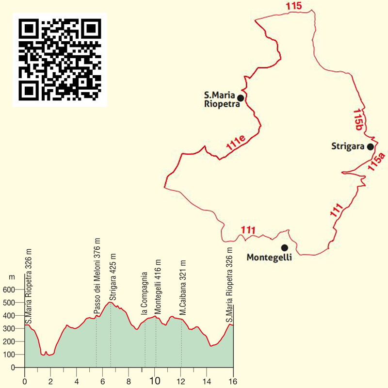 Visit Sogliano al Rubicone - Itinerari e Trekking - I Sentieri dell'Alto Rubicone - Il Sentiero dei Calanchi - Piantina e QRCode