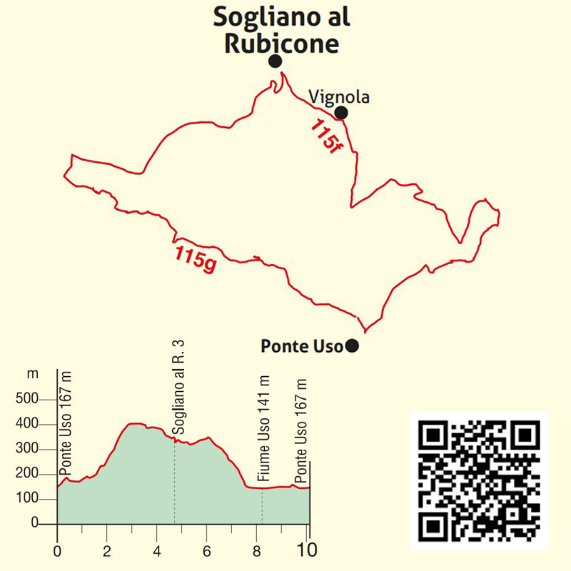 Visit Sogliano al Rubicone - Itinerari e Trekking - I Sentieri dell'Alto Rubicone - Sentiero Uso - Piantina e QRCode