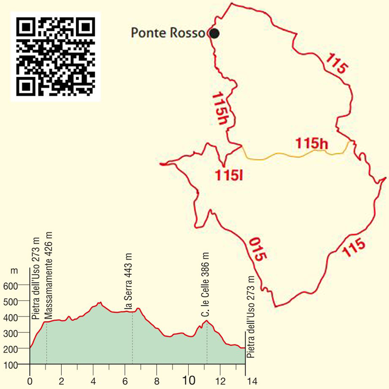 Visit Sogliano al Rubicone - Itinerari e Trekking - I Sentieri dell'Alto Rubicone - Sentiero della Massa - Piantina e QRCode